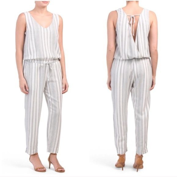 NWT Cloth & Stone Linen Blue Striped Jumps… - Picture 1 of 8